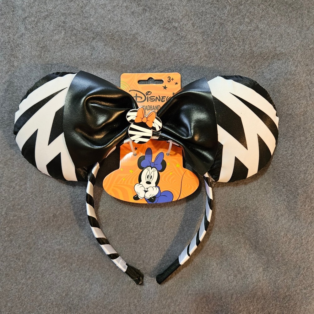 Disney Minnie Mouse Halloween Zebra Print‎ Ears Headband Black White girls